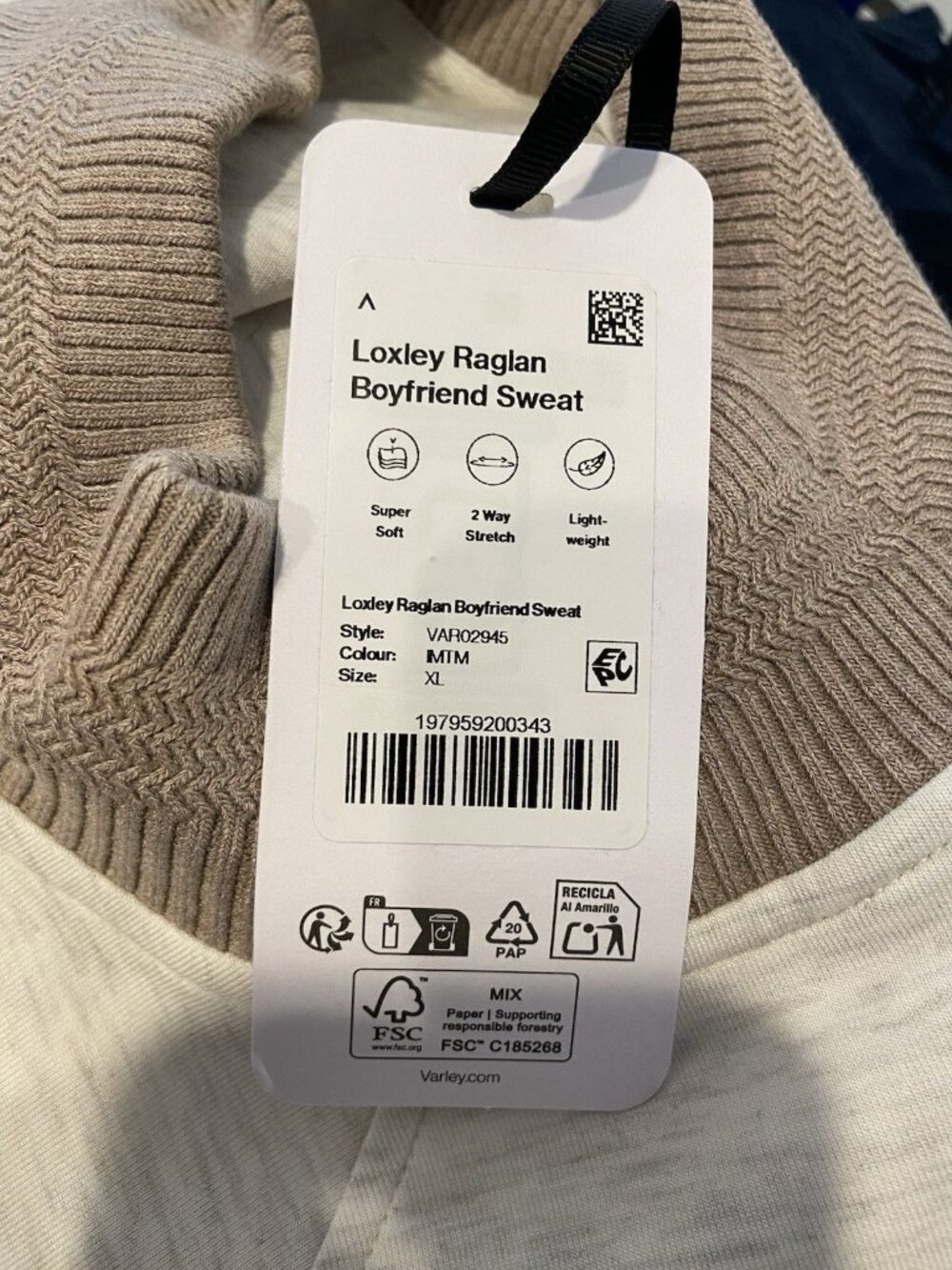 NWT Varley Doublesoft Loxley Raglan Boyfriend Sweatshirt Zip Cream Tan XL New - Picture 5 of 5